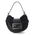 Fendi Mamma Mini Croissant Fur FF Fur Pouch Black