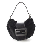 Fendi Mamma Mini Croissant Fur FF Fur Pouch Black
