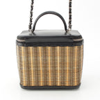 Chanel Rattan Leather CC Logo 2-Way Vanity Shoulder Bag Black Beige — view 4