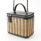 Chanel Rattan Leather CC Logo 2-Way Vanity Shoulder Bag Black Beige — view 2