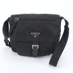 Prada White Tag Tessuto Nylon Triangle Logo Leather Shoulder Bag