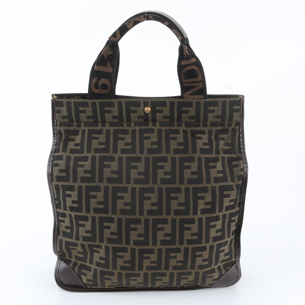 Fendi FF Zucca Leather Tote Shoulder Hand Brown