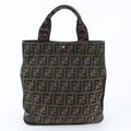 Fendi FF Zucca Leather Tote Shoulder Hand Brown