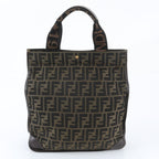 Fendi FF Zucca Leather Tote Shoulder Hand Brown