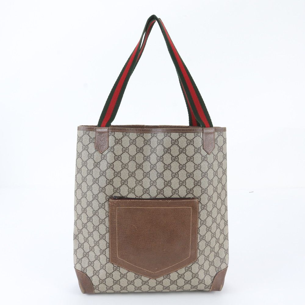 Gucci Vintage GG Supreme Sherry Line Leather Tote Shoulder Business