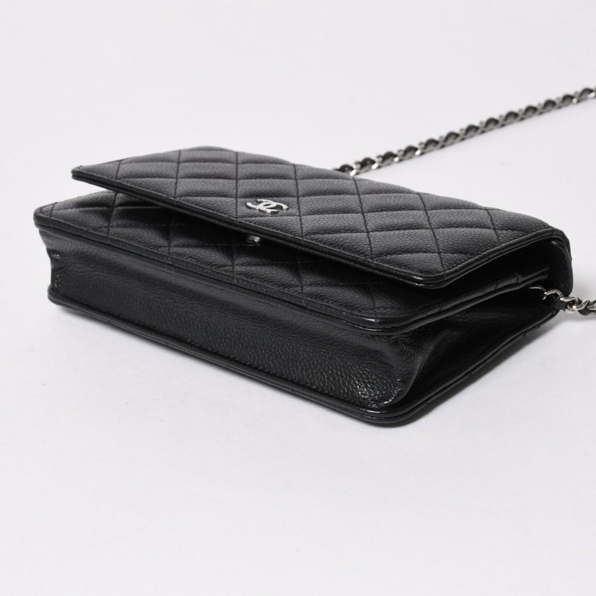 Chanel Wallet Quilted Classic Chain Caviar Leather CC Logo Black Shoulder Bag — view 8