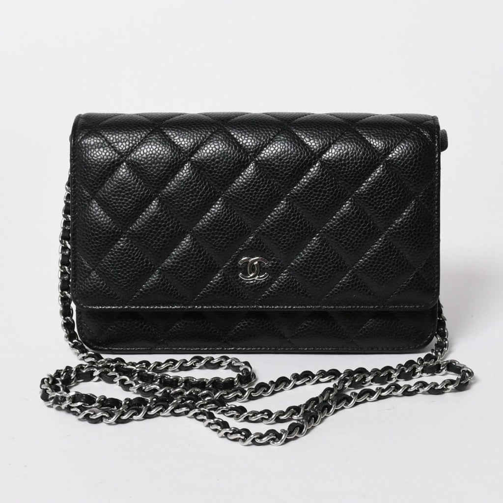 Chanel Wallet Quilted Classic Chain Caviar Leather CC Logo Black Shoulder Bag