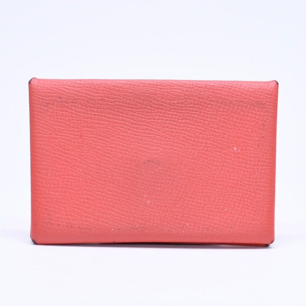 Hermes Calvi Card Case Coin Purse Rose Jaipur Veau Epsom Silver