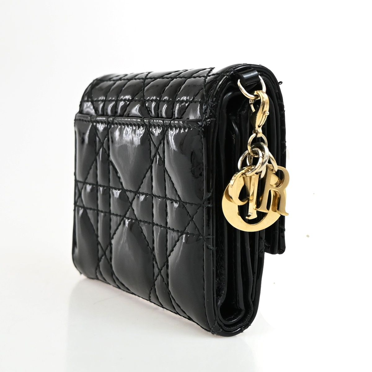 Dior Trifold Wallet Compact Black Patent Leather — view 3