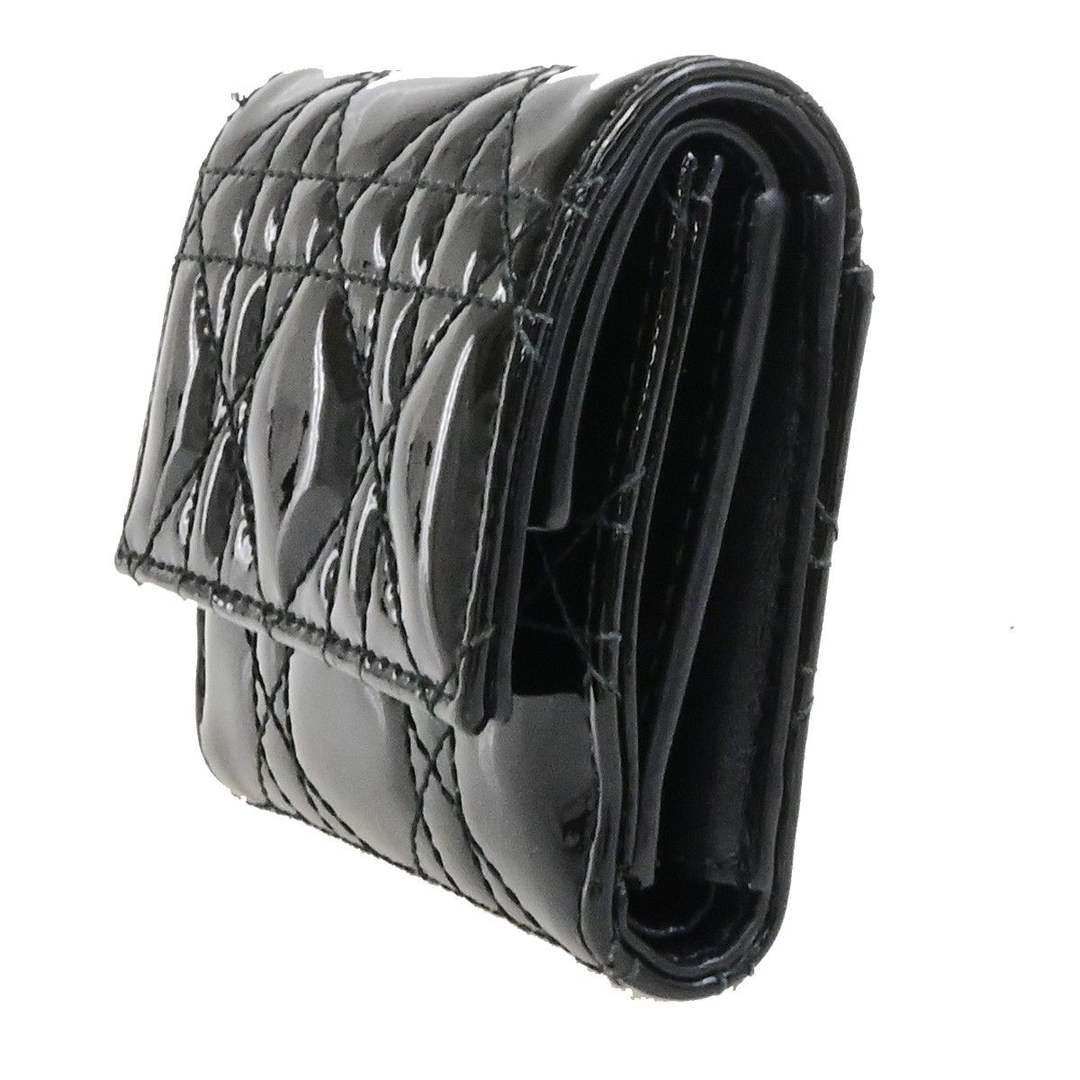 Dior Trifold Wallet Compact Black Patent Leather — view 2