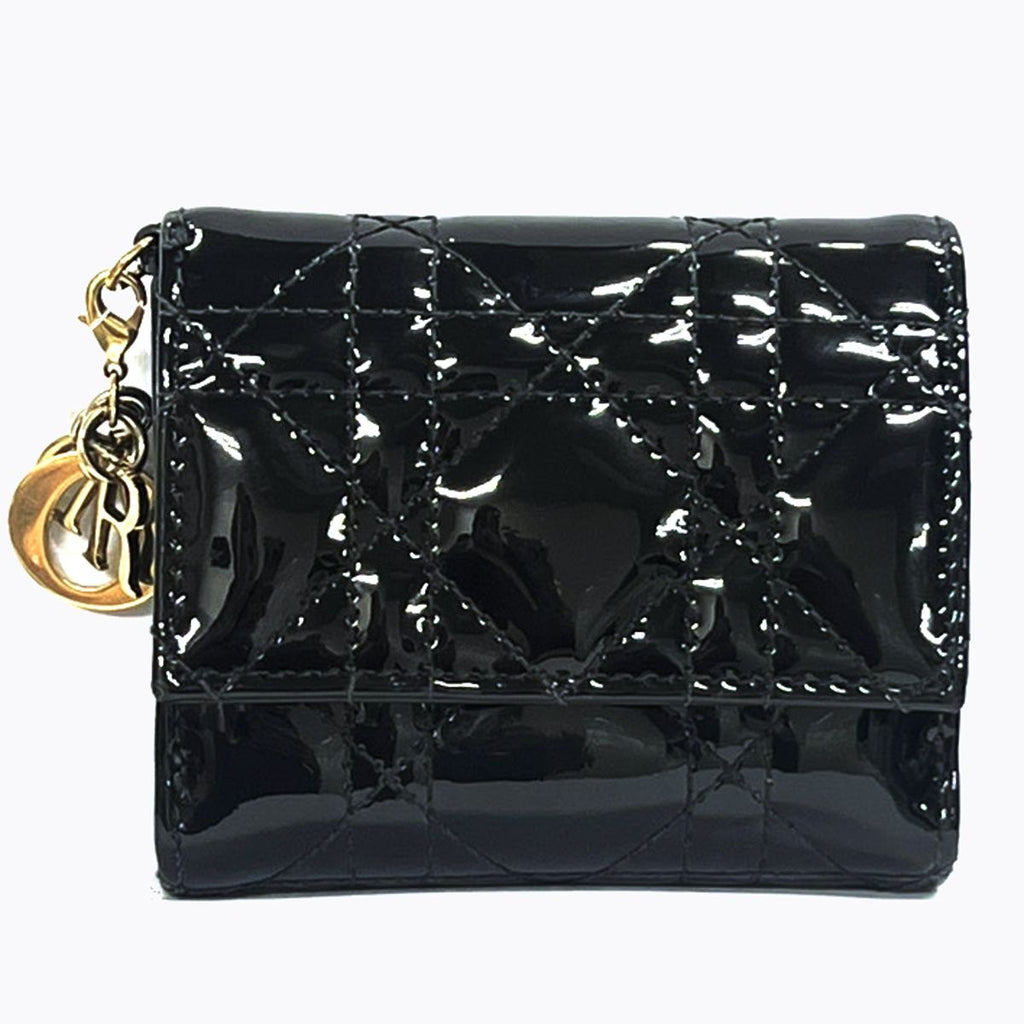 Dior Trifold Wallet Compact Black Patent Leather