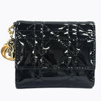 Dior Trifold Wallet Compact Black Patent Leather