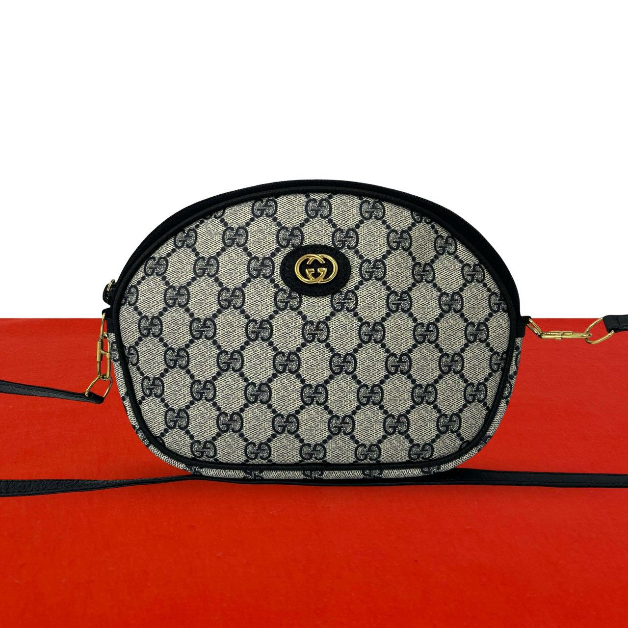 Gucci Vintage GG Logo Leather Shoulder Bag Pochette Crossbody Navy