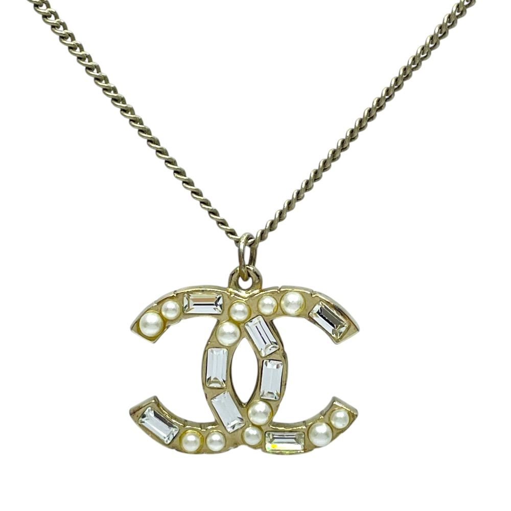 Chanel 09A Pendant CC Logo Rhinestone Gold Plated Necklace