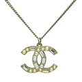 Chanel 09A Pendant CC Logo Rhinestone Gold Plated Necklace