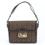 Celine Sulky Carriage Leather Canvas 2-Way Shoulder Bag Brown