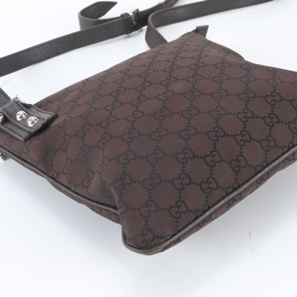Gucci GG Nylon Leather Shoulder Bag Crossbody Brown — view 5