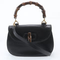 Gucci Bamboo Leather 2-Way Shoulder Bag Crossbody Hand Black