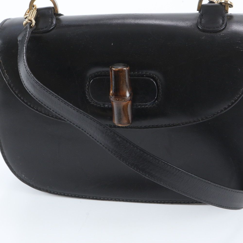 Gucci Bamboo Leather 2-Way Shoulder Bag Crossbody Hand Black — view 2