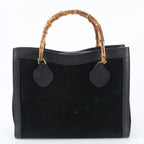 Gucci Bamboo 0 Leather Tote Shoulder Hand Black