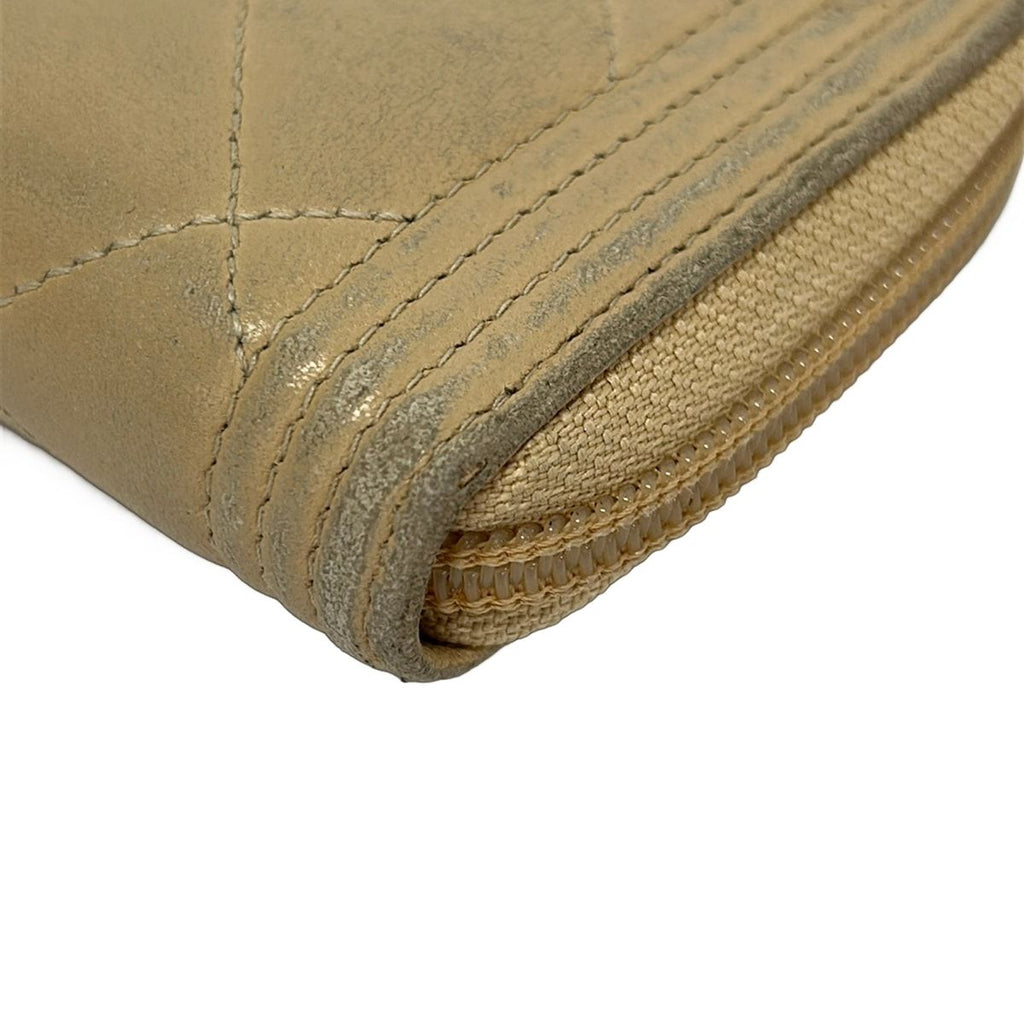 Chanel Wallet Boy Beige Gold Zip Around Lambskin — view 6