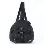 Prada Tessuto Nylon Triangle Logo Leather Backpack Black
