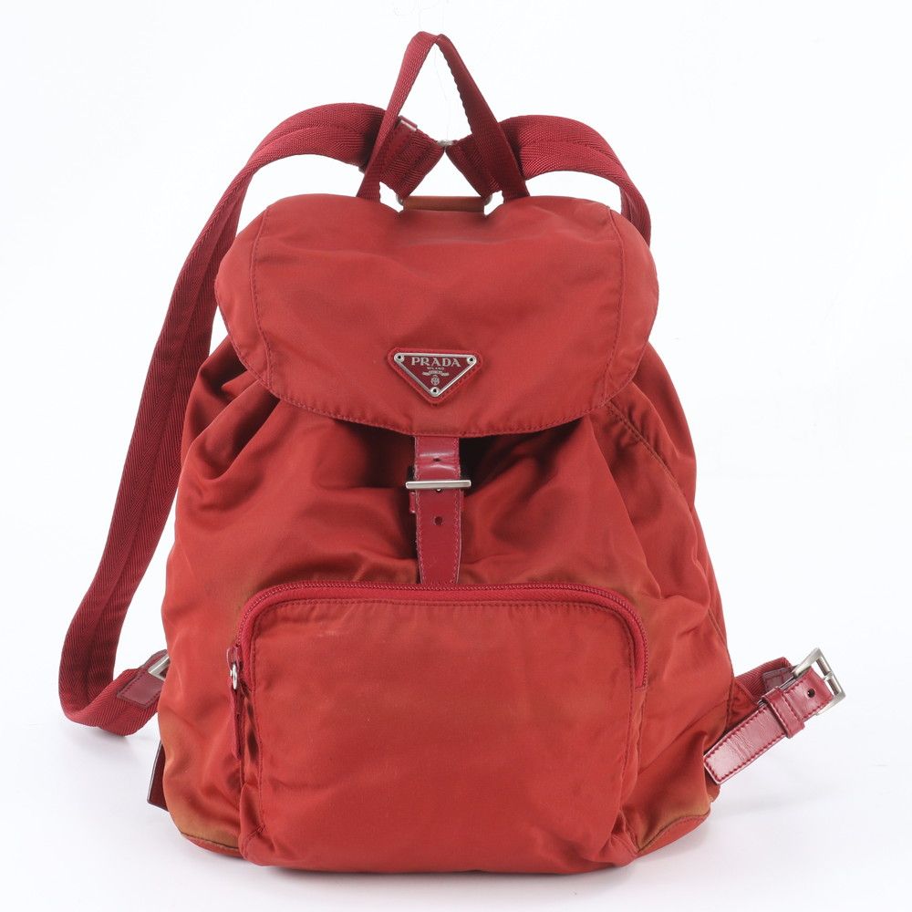 Prada Tessuto Nylon Triangle Logo Leather Backpack Shoulder Bag