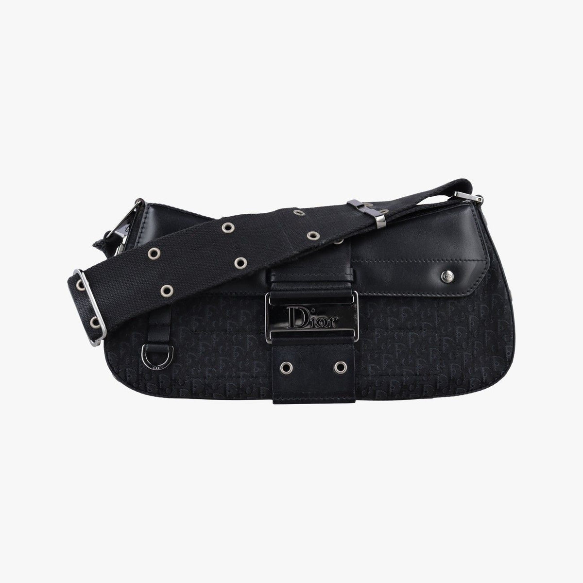 Dior Street Chic Columbus Black Canvas Leather Shoulder Bag