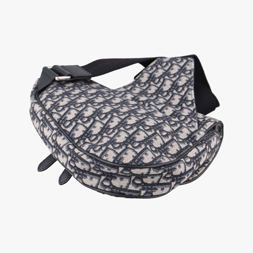 Dior Saddle Bag Gray Navy Jacquard Leather — view 6