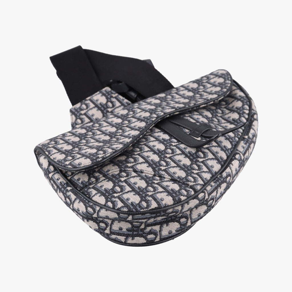 Dior Saddle Bag Gray Navy Jacquard Leather — view 5