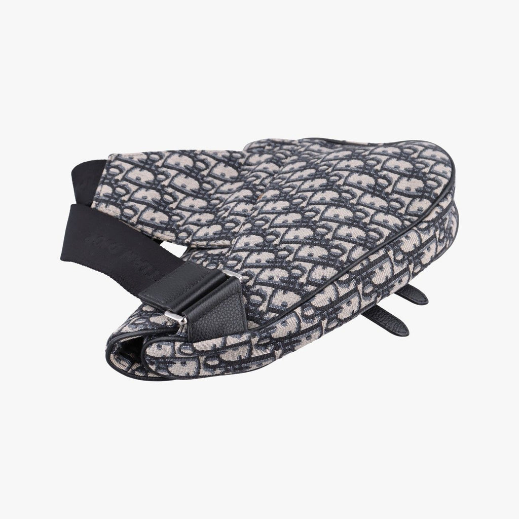 Dior Saddle Bag Gray Navy Jacquard Leather — view 7