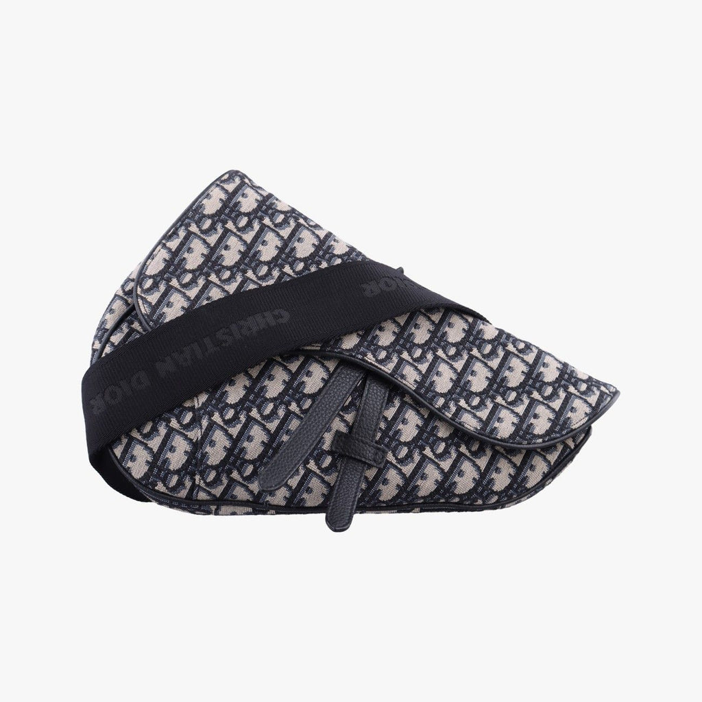Dior Saddle Bag Gray Navy Black Jacquard Leather