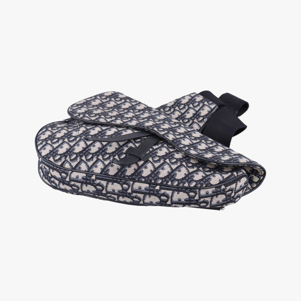 Dior Saddle Bag Gray Navy Black Jacquard Leather — view 4
