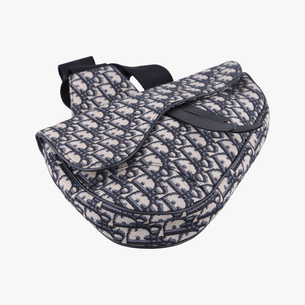 Dior Saddle Bag Gray Navy Black Jacquard Leather — view 5