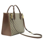 Gucci 2-Way GG Small Tote Supreme Canvas Leather Beige Ebony Gold Handbag — view 2