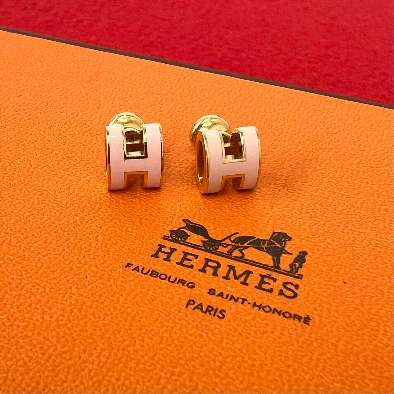 Hermes Mini Pop H Earrings Gold Pink