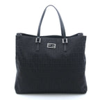 Fendi Zucchino Tote Black Canvas Leather