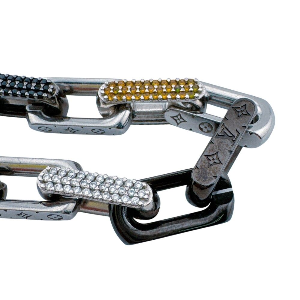 Louis Vuitton Chain Bracelet Monogram M Stainless Steel Silver Black Zircon — view 4