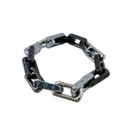 Louis Vuitton Chain Bracelet Monogram M Stainless Steel Silver Black Zircon
