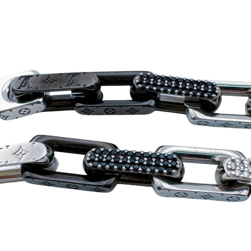 Louis Vuitton Chain Bracelet Monogram M Stainless Steel Silver Black Zircon — view 5