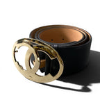 Chanel CC Logo Big Buckle Leather Belt 34/85 Black Gold — view 2