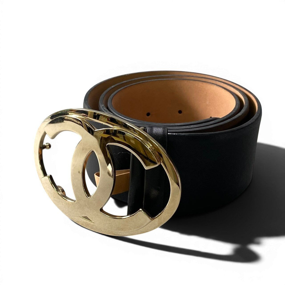 Chanel CC Logo Big Buckle Leather Belt 34/85 Black Gold — view 2