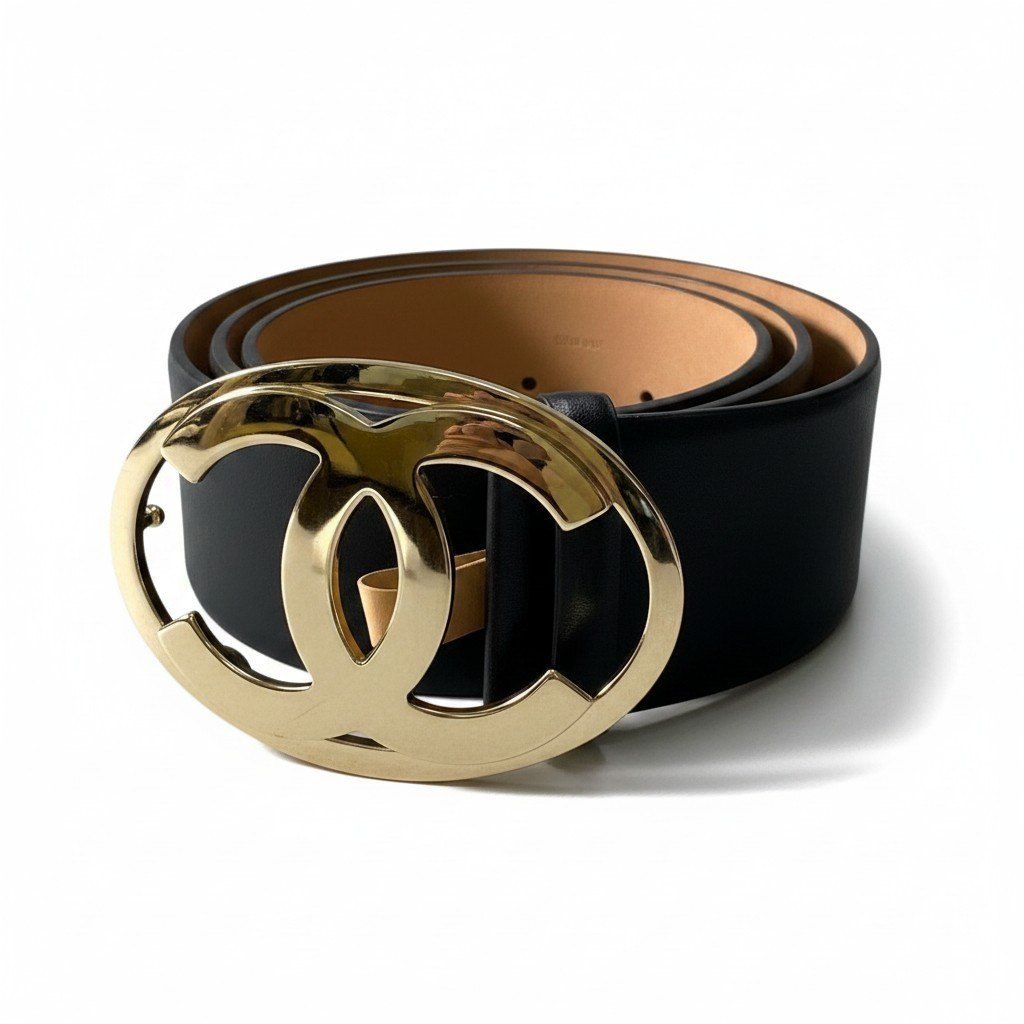 Chanel CC Logo Big Buckle Leather Belt 34/85 Black Gold