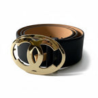 Chanel CC Logo Big Buckle Leather Belt 34/85 Black Gold
