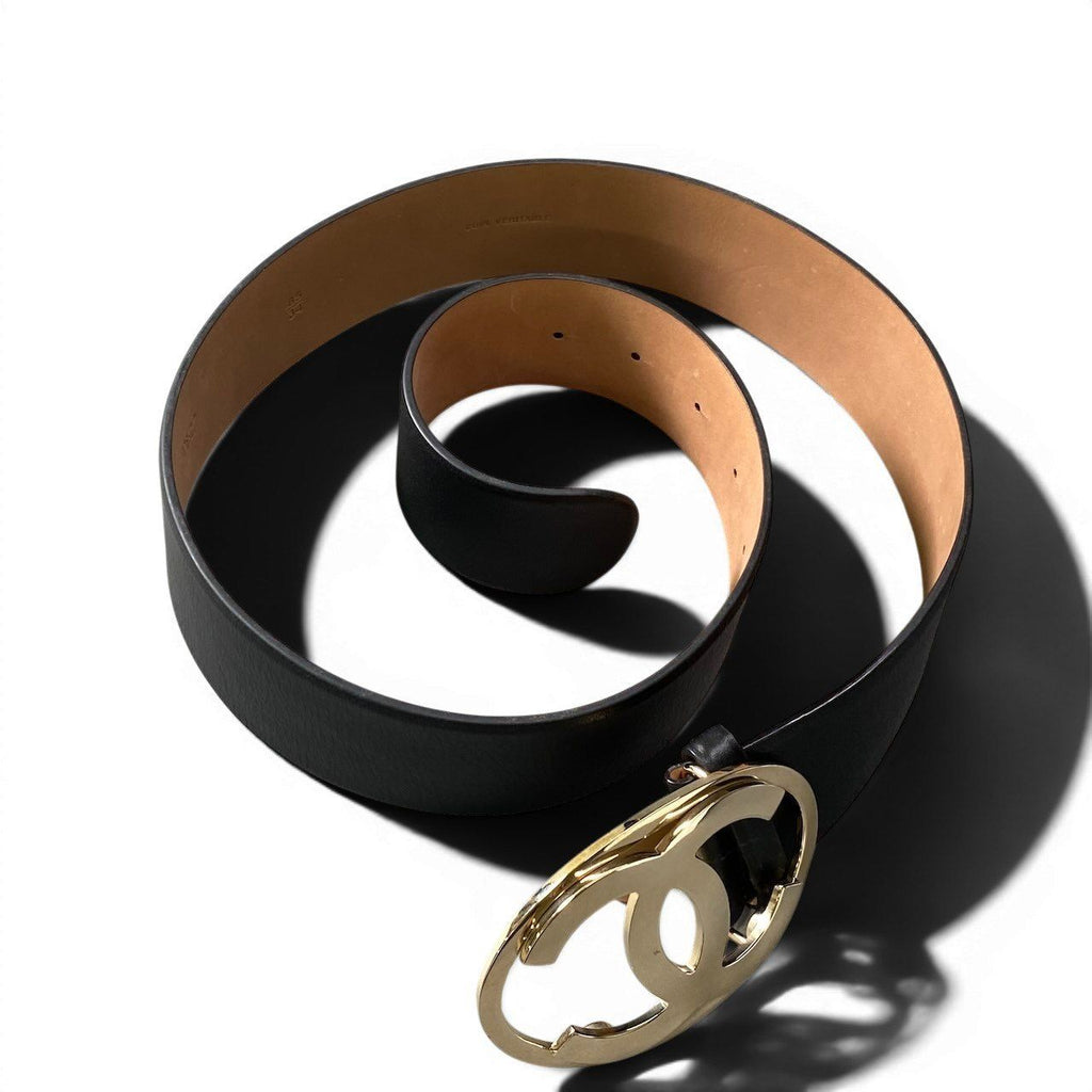 Chanel CC Logo Big Buckle Leather Belt 34/85 Black Gold — view 5