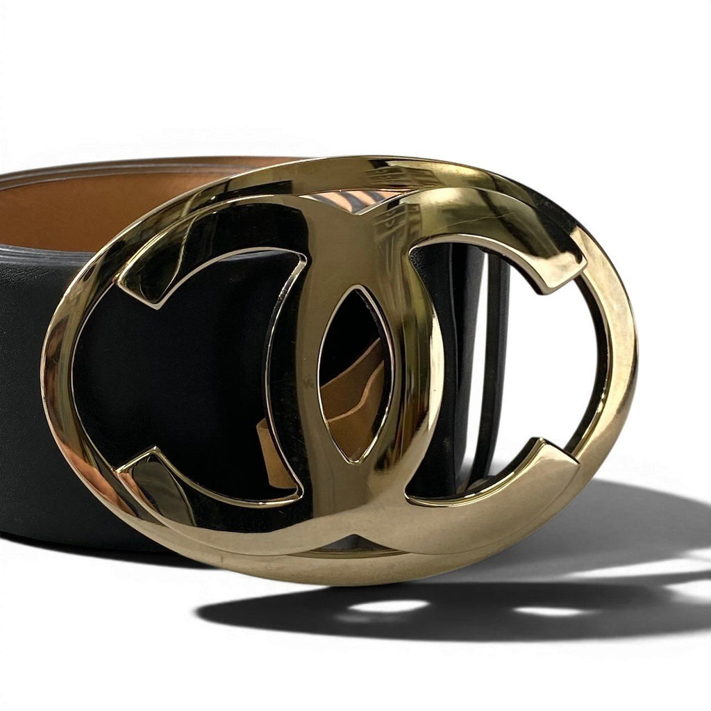 Chanel CC Logo Big Buckle Leather Belt 34/85 Black Gold — view 4