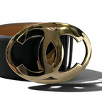 Chanel CC Logo Big Buckle Leather Belt 34/85 Black Gold — view 4