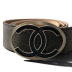 Chanel 07P CC Logo Buckle Denim Leather Belt 36/90 Gray — view 2