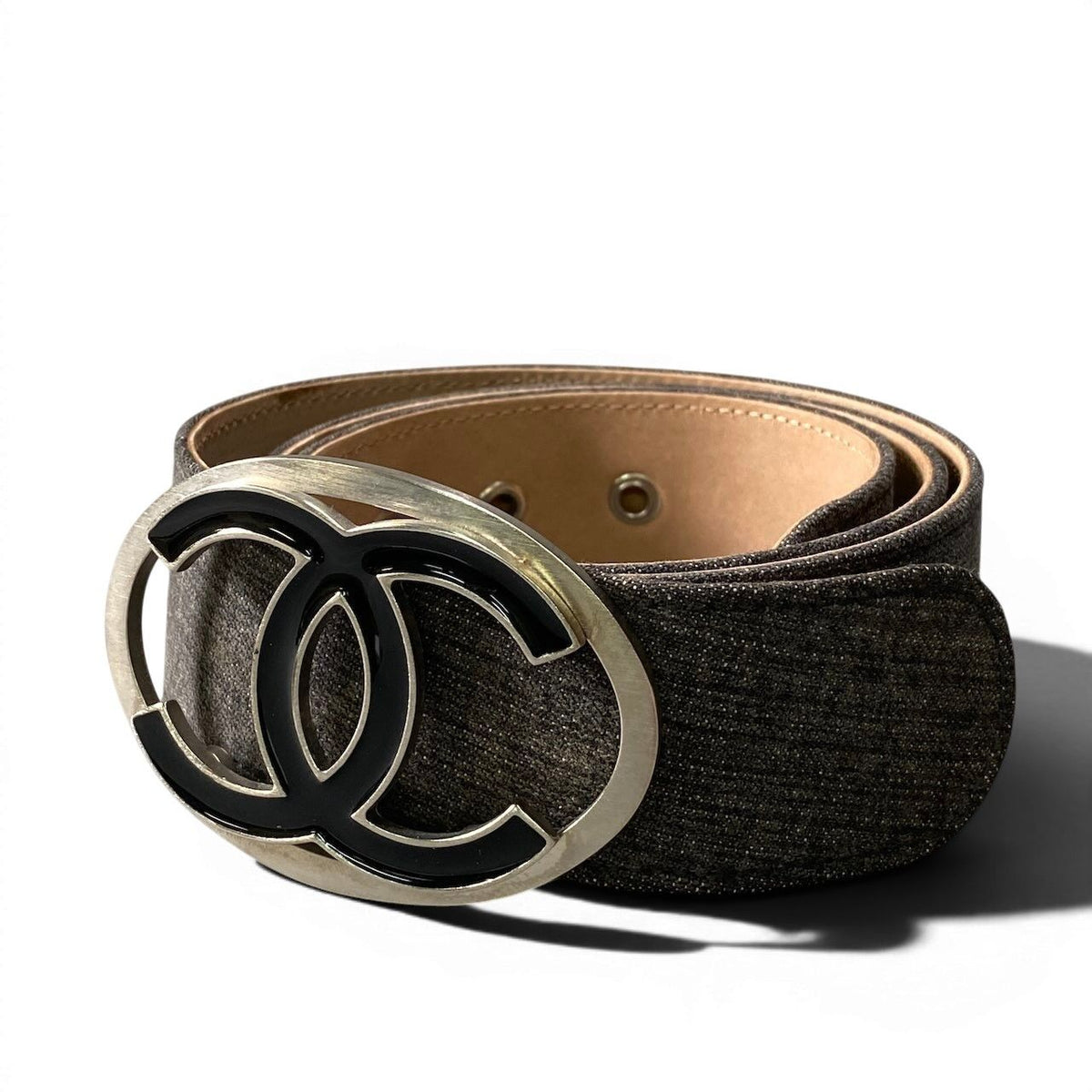Chanel 07P CC Logo Buckle Denim Leather Belt 36/90 Gray