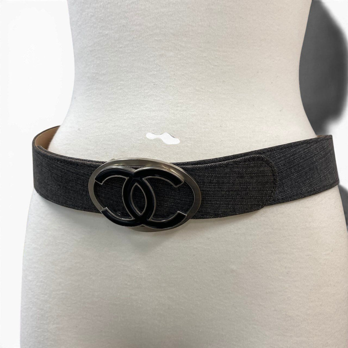 Chanel 07P CC Logo Buckle Denim Leather Belt 36/90 Gray — view 7
